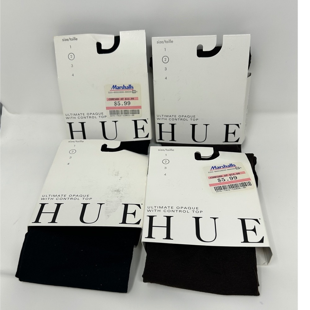 HUE Ultimate Opaque Control Top Tights Size 2 Black Espresso U3271 Lot ot 4